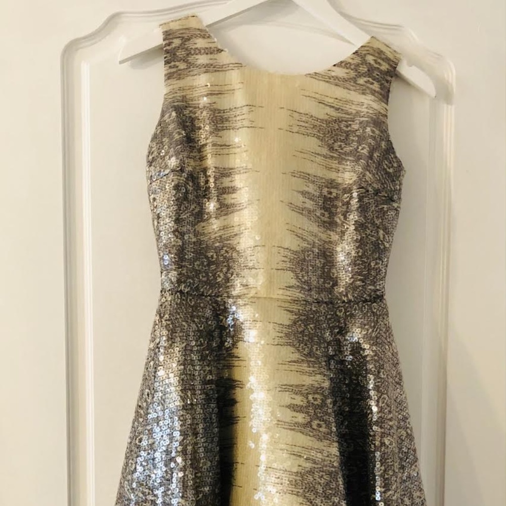 Dennis Basso Grey & Ivory Sequin Sleeveless Dress